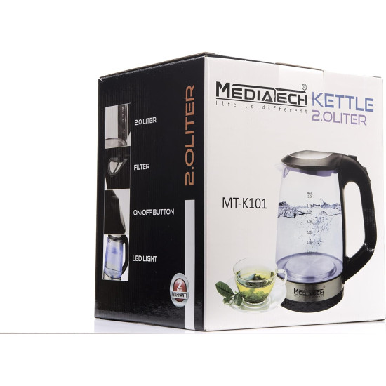 ميديا تك غلاية زجاج 2 لتر MT-K101 ميديا تك غلاية زجاج 2 لتر MT-K101